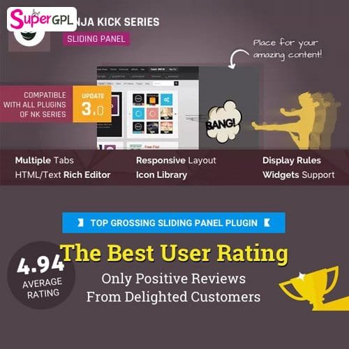 Super GPL-Wordpress GPL Themes and GPL Plugins ₹210 7 Ninja Kick: Sliding Panel for WordPress